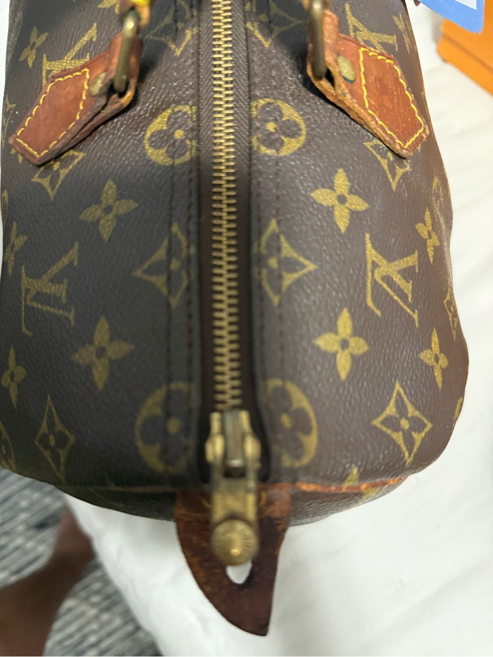 Louis Vuitton Monogram Canvas speedy 35 Bag with Red Charm and Blue Scarf - Picture 5 of 10